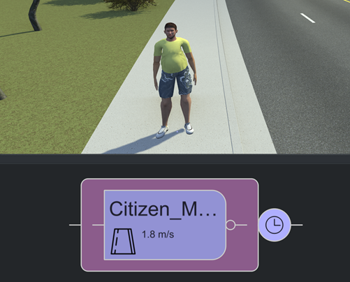 A pedestrian actor with the initial phase displayed in the Logic editor.