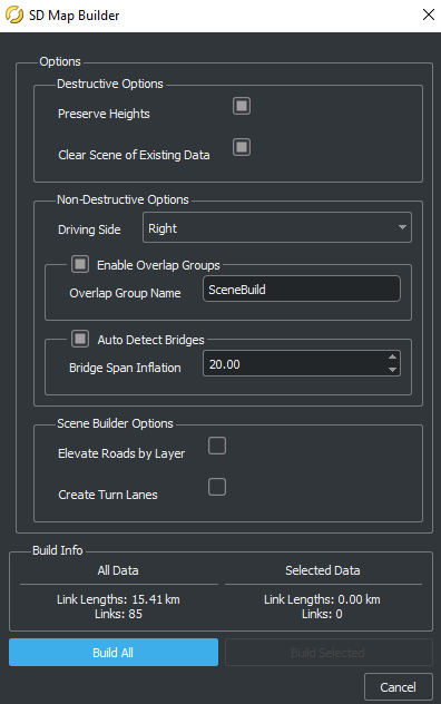 SD Map Builder dialog box