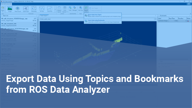 Thumbnail of video walkthrough of exporting data from topics or bookmarks in ROS Data Analyzer app