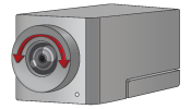 Camera with double-headed arrow around lens