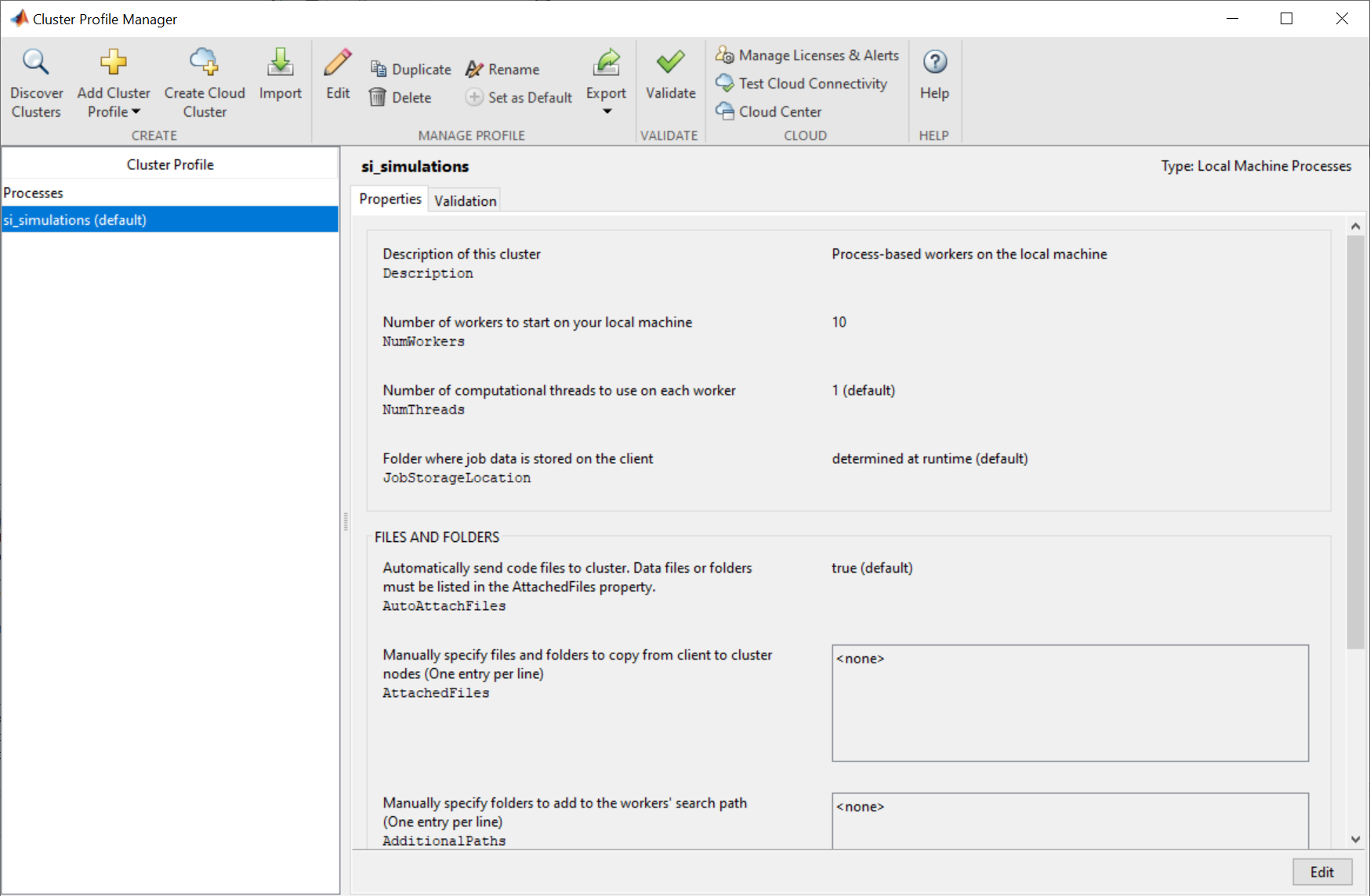 Cluster Profile Manager window