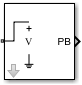 Outport block icon with Sensor type set to Ideal voltage, Output parameter set to Real Passband, and Ground and hide terminal is On.