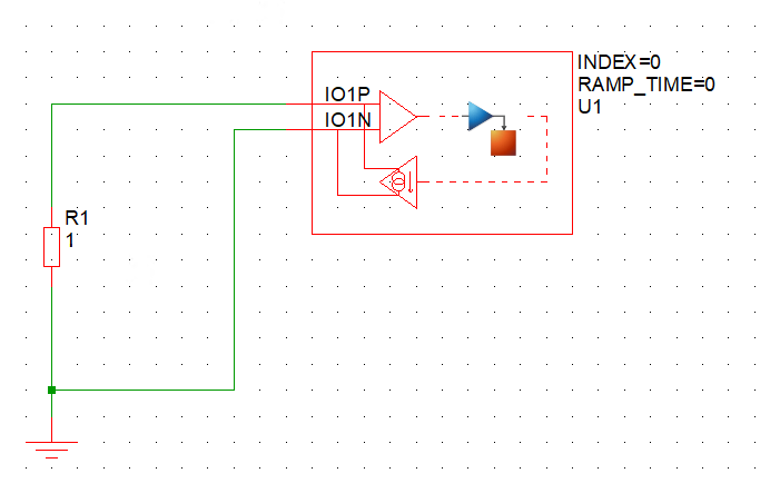 SIMetrix schematic of a resistor connected to a Cosimulation Interface in with two ports in a closed loop