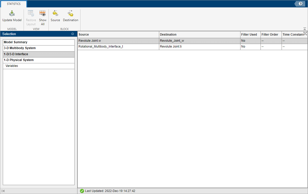 1-D/3-D Interface window in Statistics Viewer tool.