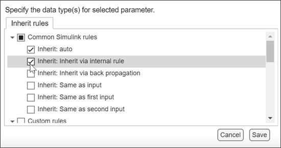 parameters for selected types