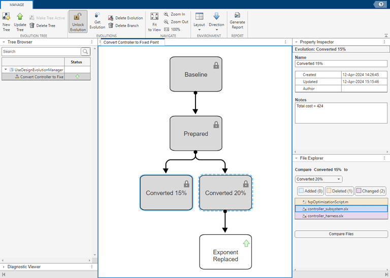 Screenshot of Design Evolution Manager app in use.