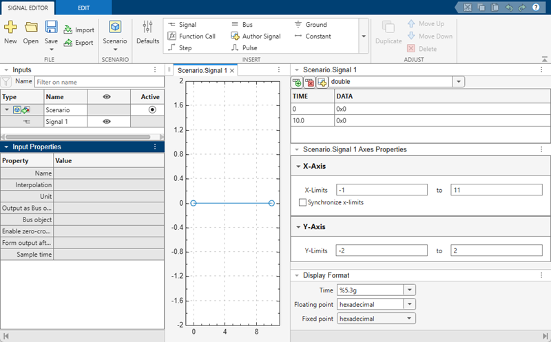Signal Editor block default