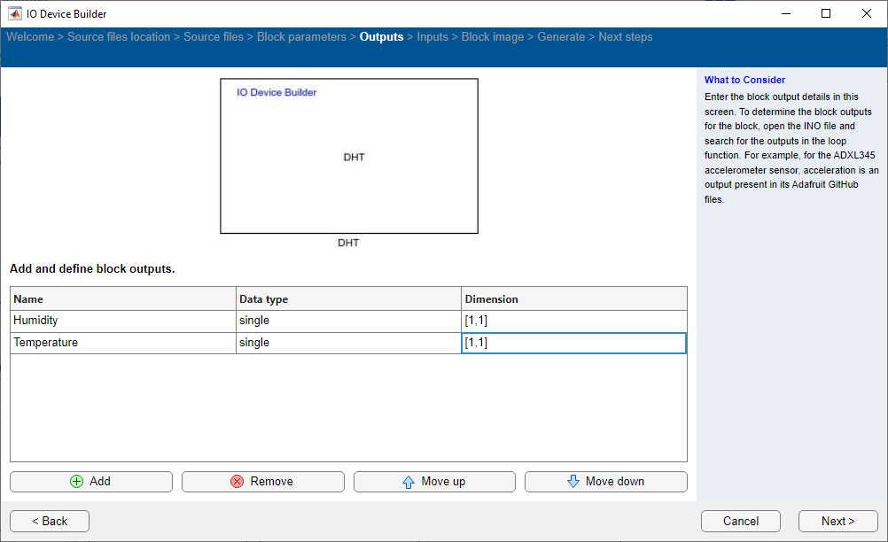 select outputs for block