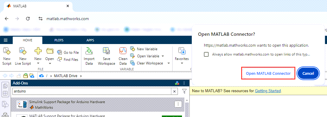MATLAB Connector Notification