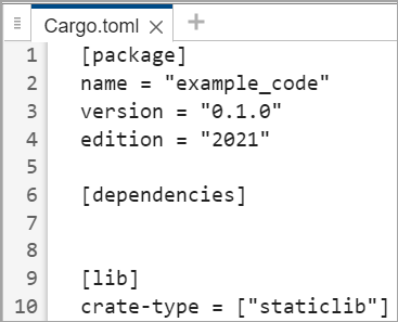Cargo.toml file for the Rust code to be imported.