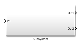 The Subsystem block showing the port labels In1, Out1, and Out2.