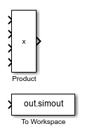A Product block and a To Workspace block are aligned at their left edges.
