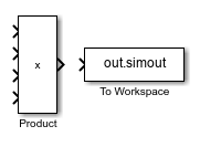 A Product block and a To Workspace block are aligned at their vertical middle.