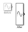 A Sine Wave block before and after stretching down by a factor of three.