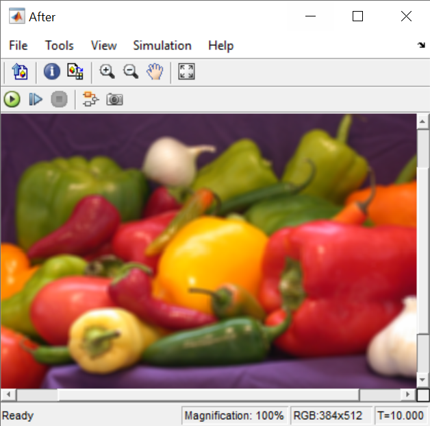 A Video Viewer display window showing a blurry image of peppers.