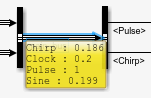 The port value label on the bus named main_bus displays the names and values of the Chirp, Clock, Pulse, and Sine signals.