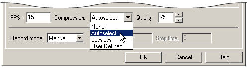 Dialog box with Autoselect compression method highlighted.