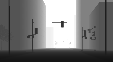 Sample depth output of a city scene