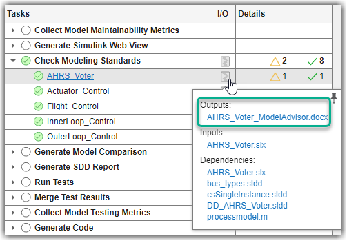 Process Advisor I/O column showing DOCX file in the task outputs