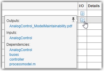 Hyperlinks for the task iteration outputs, inputs, and dependencies