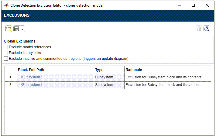 Clone Detection Exclusion Editor
