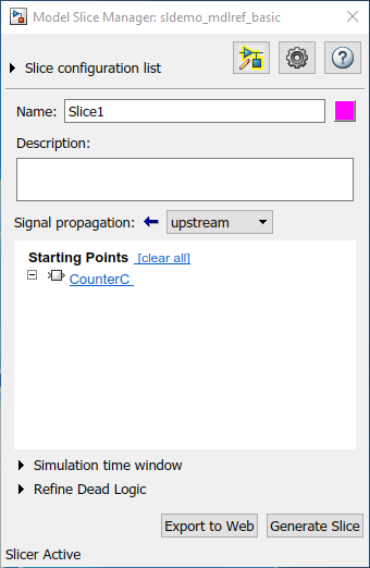 Model Slice Manager with a signal propagation starting point at CounterC