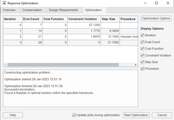 Optimization tab in the Response Optimization dialog box