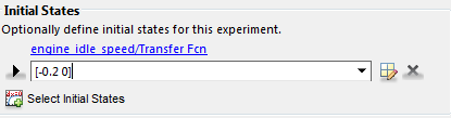 Initial States panel in the experiment editor dialog box showing the selected state and its initial values