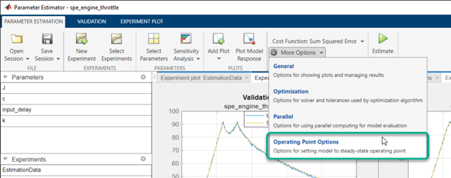 Operating Point Options is selected in the drop-down list for More Options