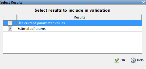 Select Results dialog box with EstimatedParams selected