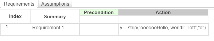 This example shows a requirement that deletes only the leading space characters in the string "eeeeeeHello, world! ".