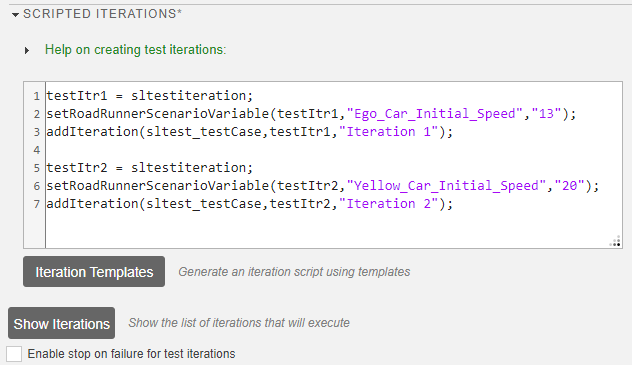 Iterations and scenario variables setup