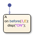 Stateflow chart that uses the before operator in a state.