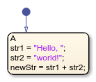 Stateflow chart that uses the + operator in a state.