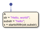 Stateflow chart that uses the startswith operator in a state.