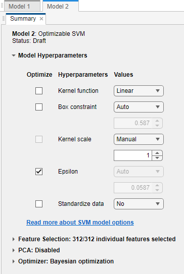 SVM hyperparameter optimization options