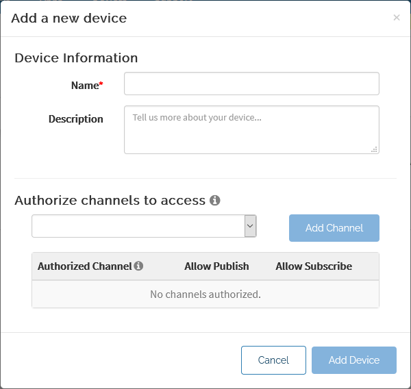 New device dialog