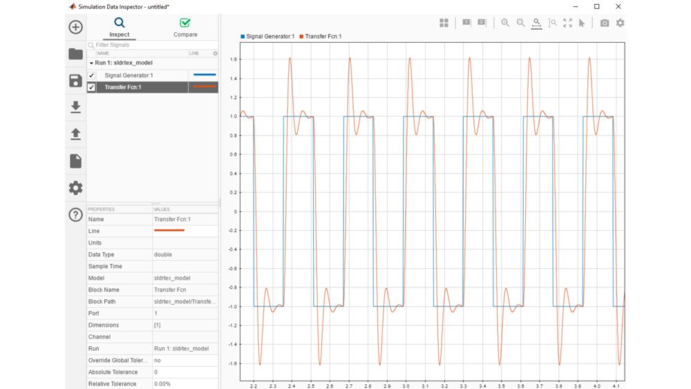 Screenshot of Simulation Data Inspector used to visualize and log data.