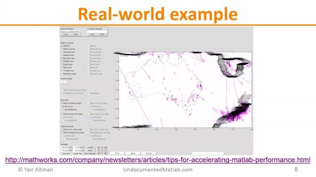 A short presentation of several effective MATLAB coding techniques that result in significant run-time speedups, showing that MATLAB can often be made to run much faster using very simple techniques.