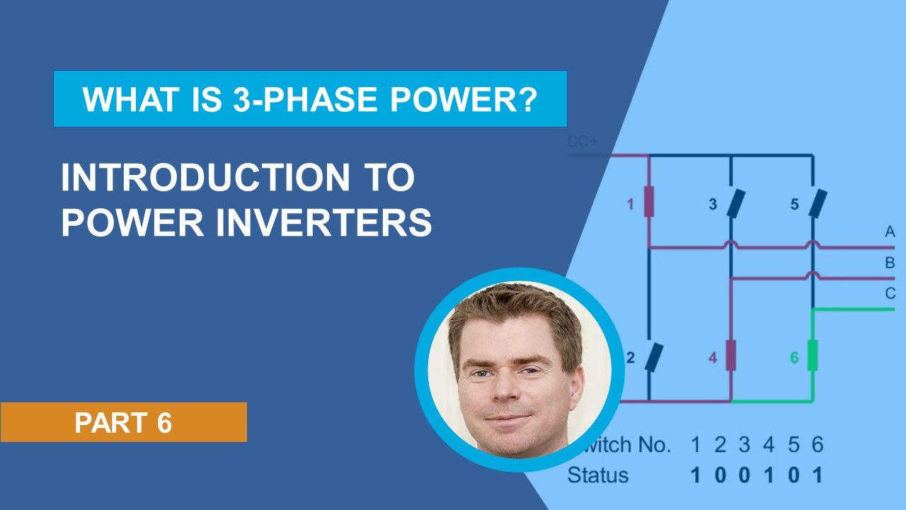 Learn how to convert DC electricity to 3-phase electricity using power inverters and how pulse-width modulation (PWM) is used to emulate sinusoidal waveforms using high-frequency discrete switching.